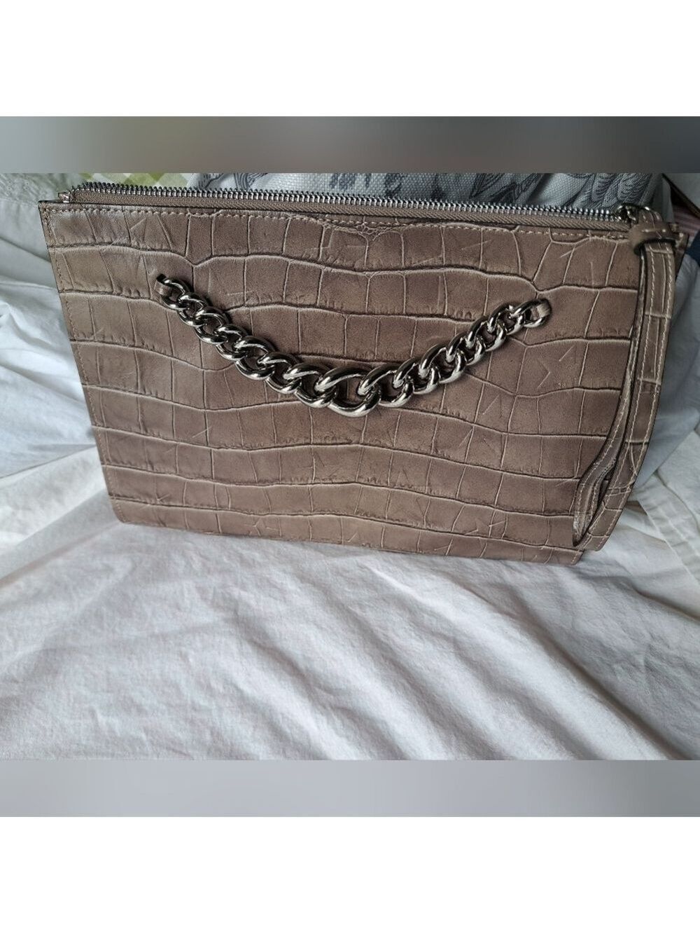 CLAUDIA FIRENZE Italy embossed Stars croc look leather chunky chain purse bag - Picture 4 of 16
